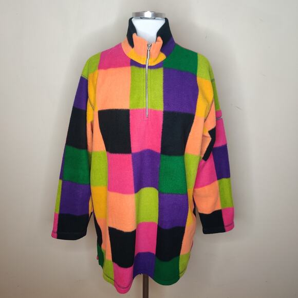 Chaus Sport Fleece Tunic Sweater Jacket Colorblock Colorful - Picture 1 of 10